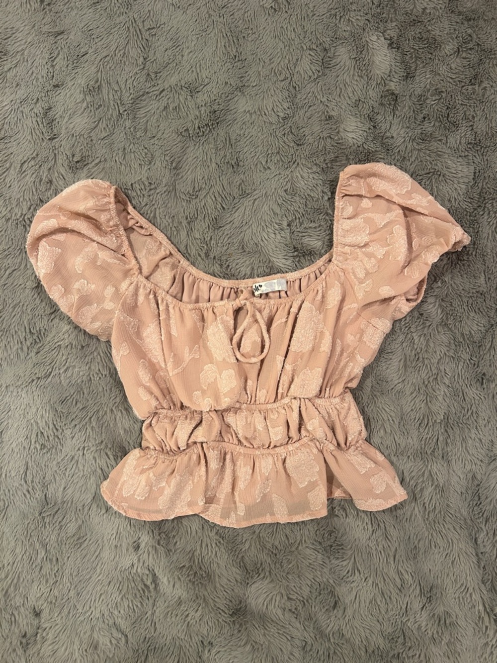 Jolt Dusty Rose Puff Sleeve Smocked Crop Top